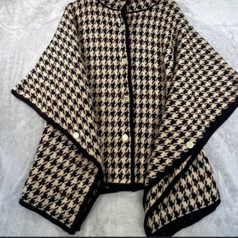Anne Klein Houndstooth Poncho Sz XL
